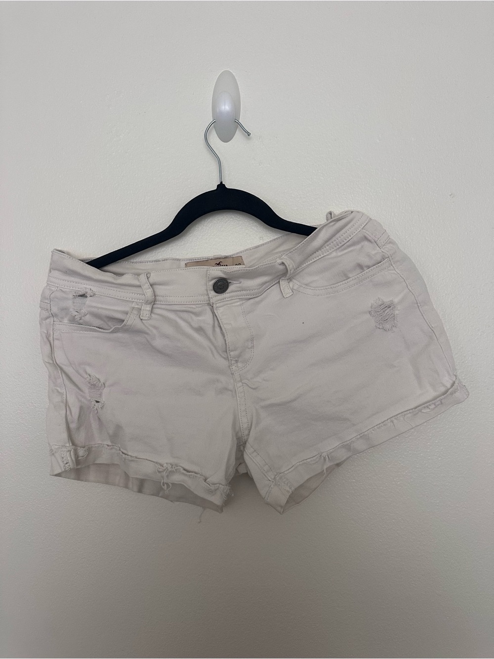 Hollister White Low-Rise Distressed Denim Shorts